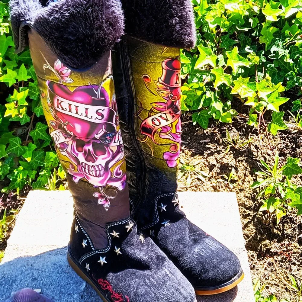 Ed Hardy | Shoes | Ed Hardy Womens Tall Black Boots Size 7 With